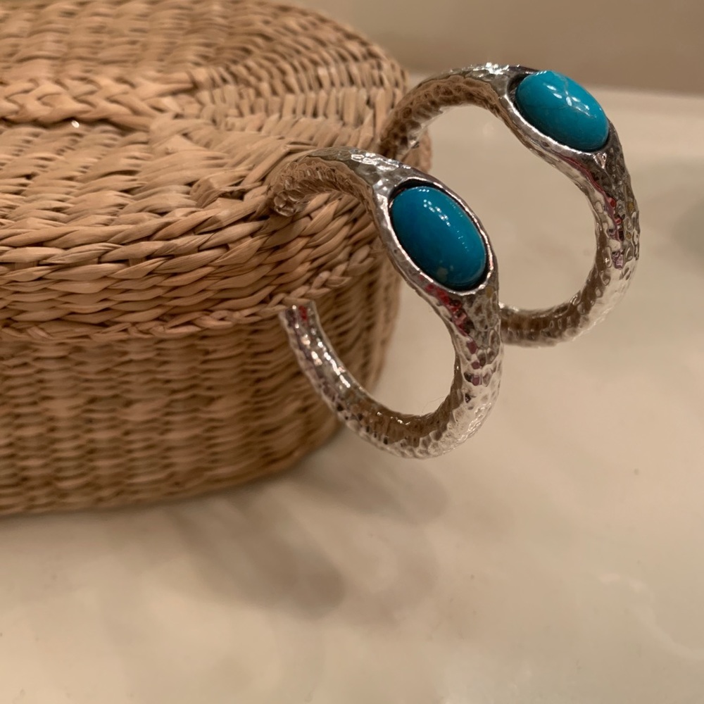 NWOT-Simon Sebbag Silver Hoops with Turquoise